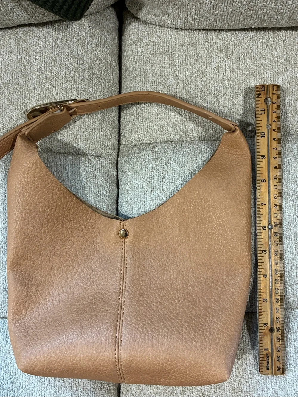 Anthropologie Tan Leather Mini Hobo Bag - Soft Pebbled Finish with Gold Buckle